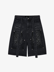 Embroidered Spiderweb Denim Shorts 