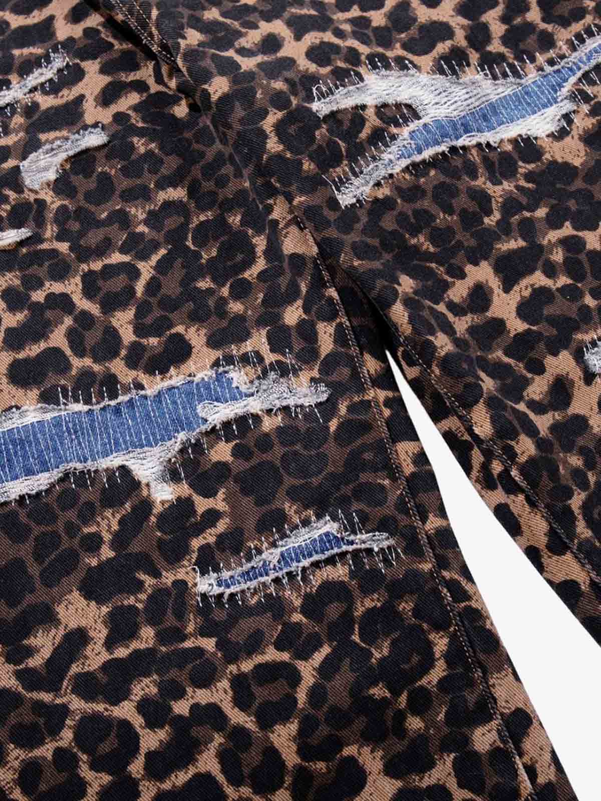 Bold Leopard Print Distressed Wide-Leg Jeans 