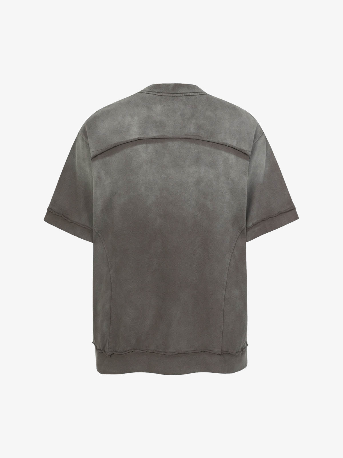 Faux Suede Oversized Short Sleeve T-Shirt with Ribbed Trim and Panel Design 