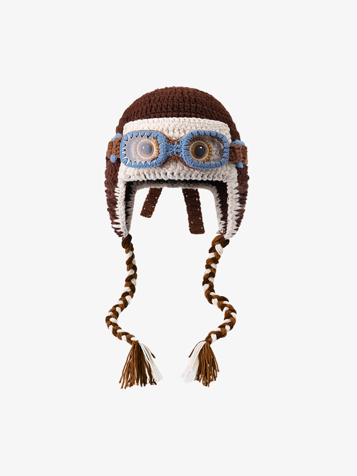 Colorblock Crochet Goggles Trapper Hat