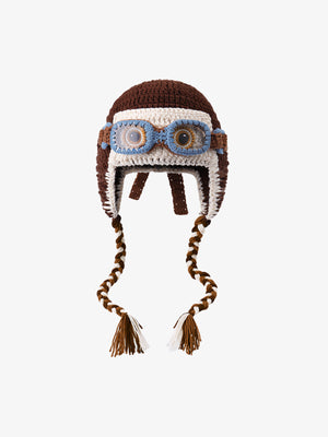 Colorblock Crochet Goggles Trapper Hat