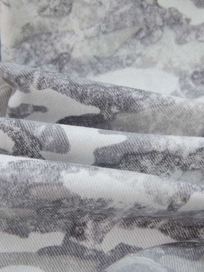 Cotton Blend Camouflage Wide Leg Pants with Drawstring Waist and Flag Patch 