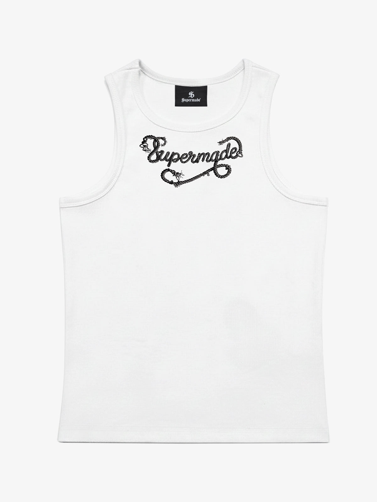 Cotton-blend black, white and gray vest with scorpion embroidered logo and deformed logo print 