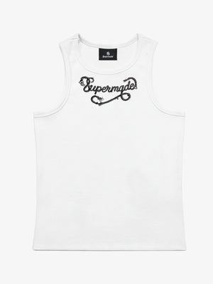 Cotton-blend black, white and gray vest with scorpion embroidered logo and deformed logo print 