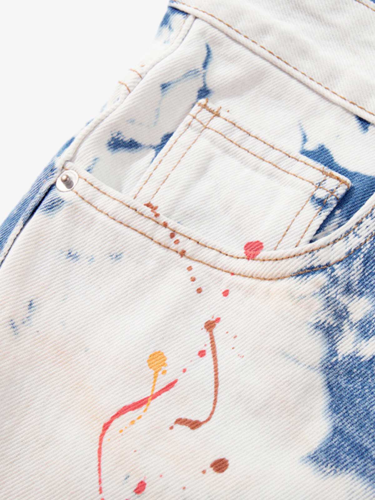 Bleached Paint Splatter Graphic Jeans 