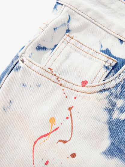 Bleached Paint Splatter Graphic Jeans 