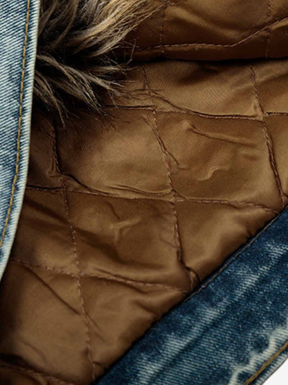Stylish Denim Jacket with Faux Fur Trim for Men and Women - Perfect for Casual Outfits 