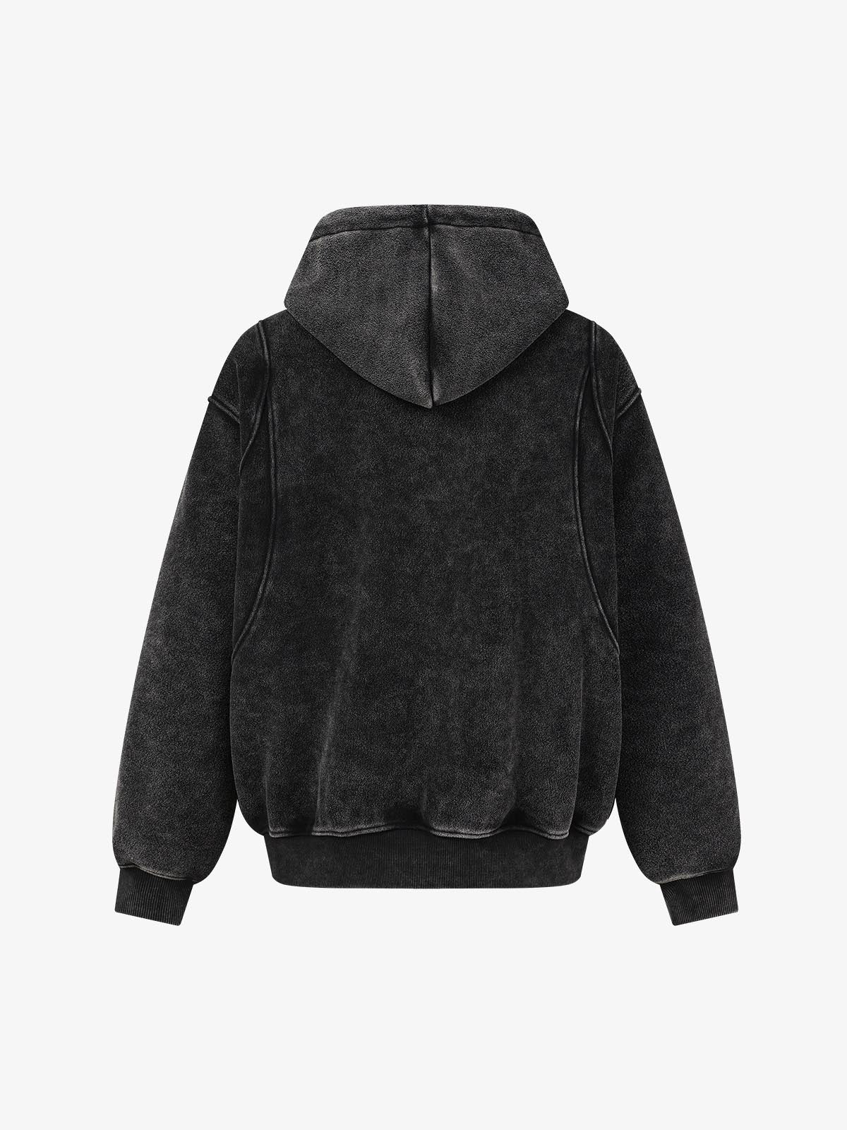 Oversized-Zip Fleece-Lined Hoodie