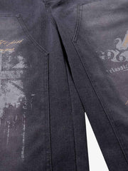 Multi-Button Distressed Print Jorts 