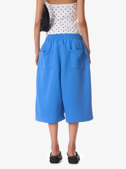 Distressed Letter Graphic Cropped Wide-Leg Shorts