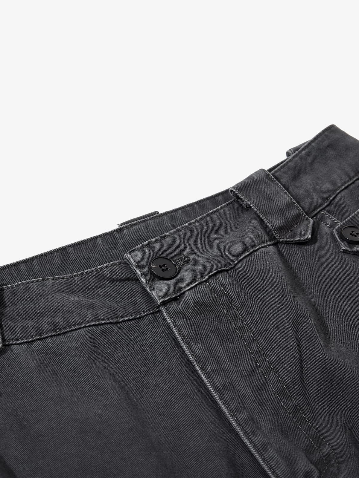 Vintage Washed Multi-Pocket Adjustable Strap Flare Cargo Pants 