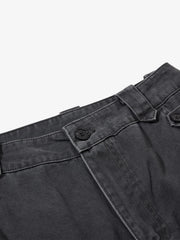 Vintage Washed Multi-Pocket Adjustable Strap Flare Cargo Pants 