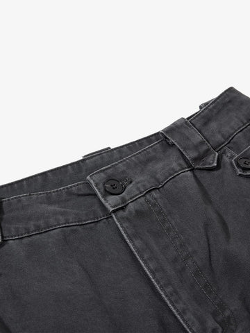Vintage Washed Multi-Pocket Adjustable Strap Flare Cargo Pants 