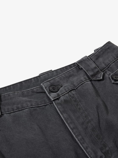 Vintage Washed Multi-Pocket Adjustable Strap Flare Cargo Pants 