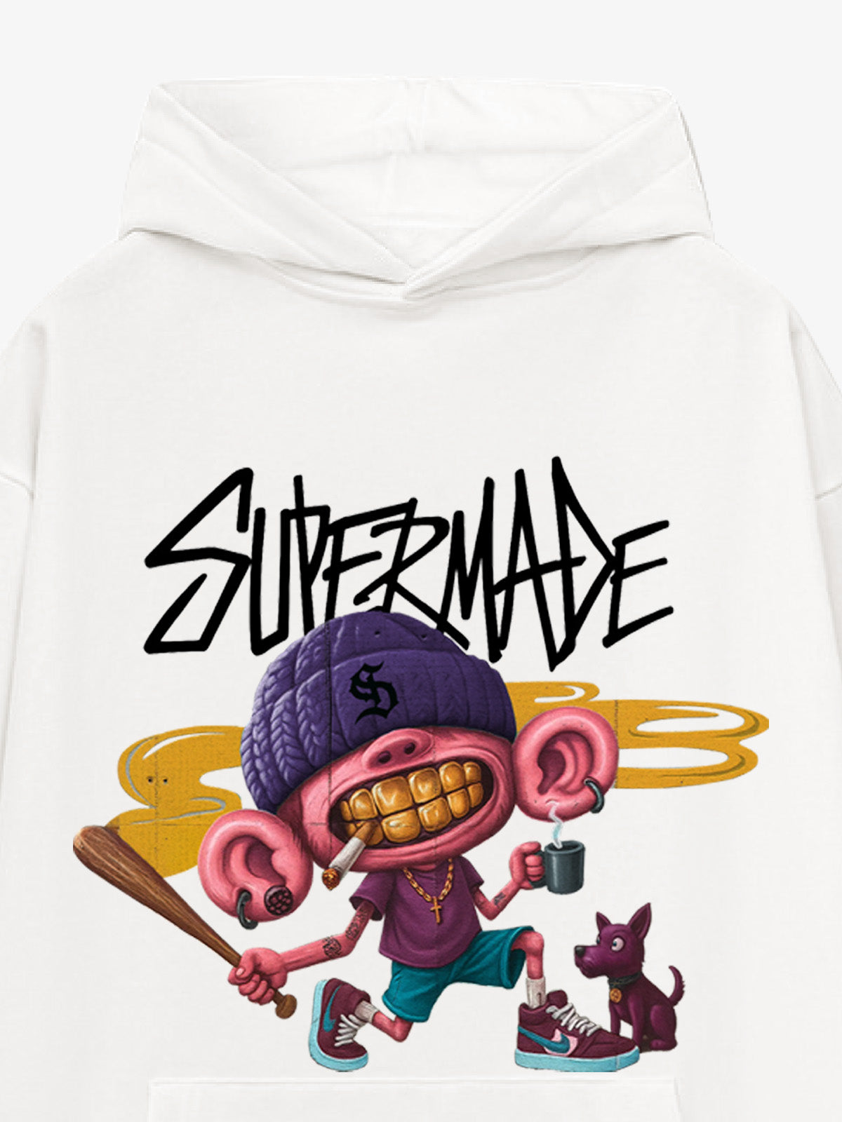Thesupermade Cartoon Graffiti Baseball Boy Hooded Sweatshirt 