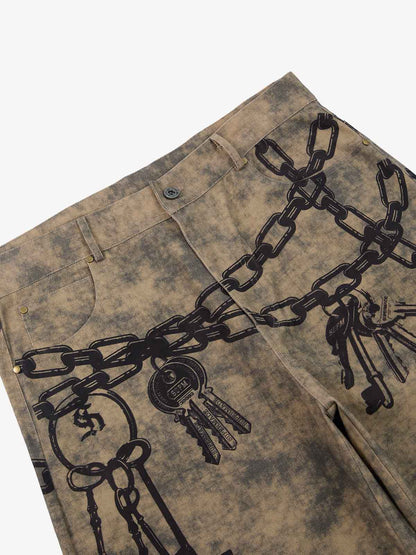 Supermade Distressed Chain And Key Print Baggy Pants 