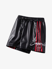 Striped Racing Faux-Leather Shorts 