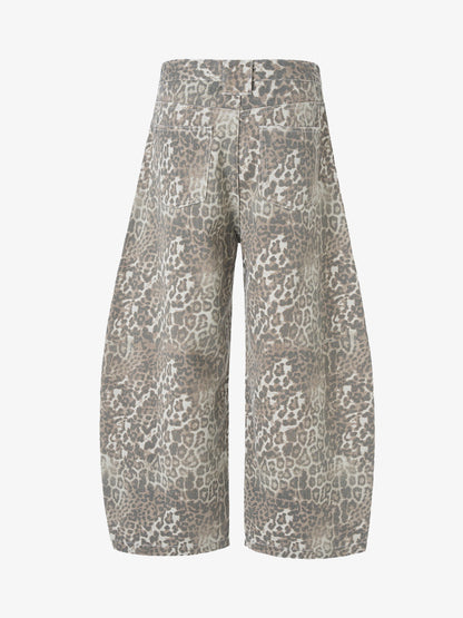 Retro Light Leopard Print Barrel Jeans 