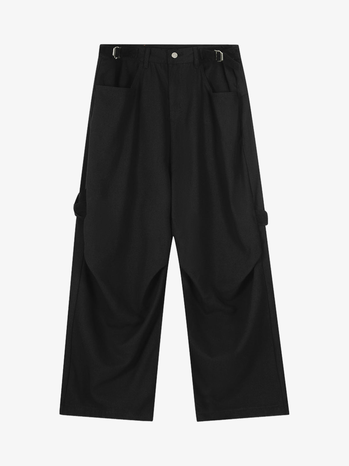 Olive Green Wide-Leg Cargo Trousers with Adjustable Belt and Side Pockets 