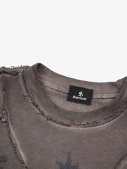 Deconstructed Distressed Raw-Edge Long Sleeve Tee; Coffee / M, Coffee / L, Coffee / XL