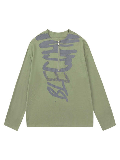 Half Zip Crew Neck Printed Knitted Sweater 
