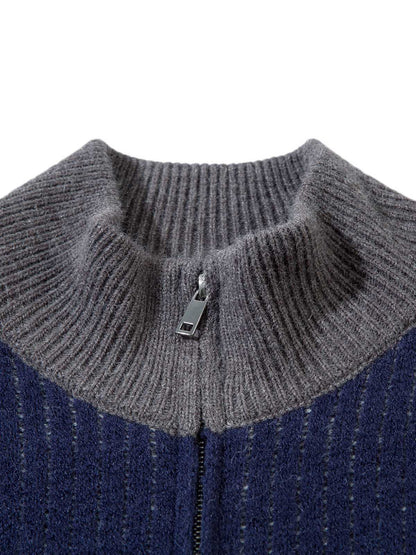 Retro Contrast Color Cardigan Knitted Sweater 
