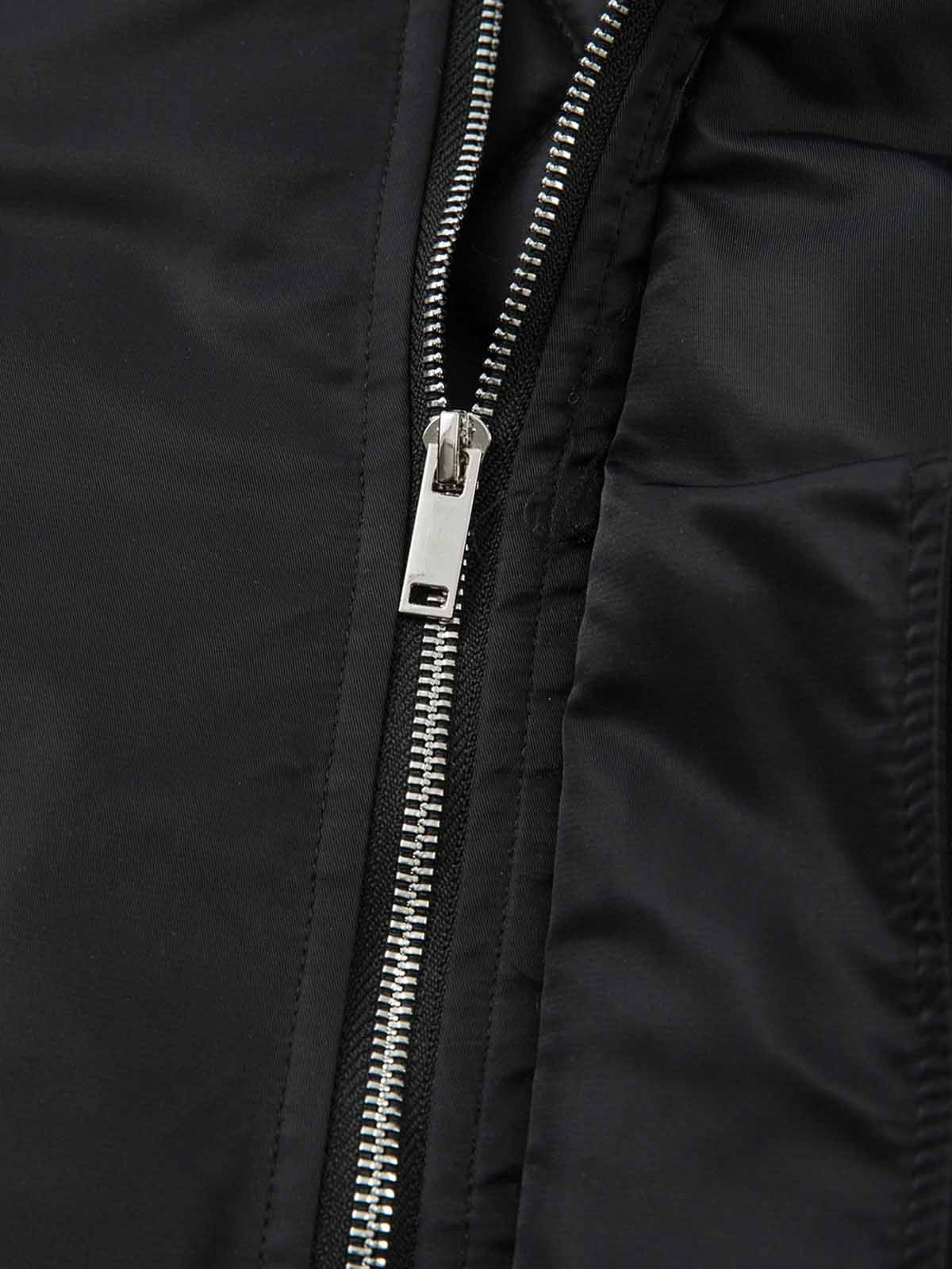 Detachable Faux Fur Collar Ruched Sleeve Bomber Jacket 