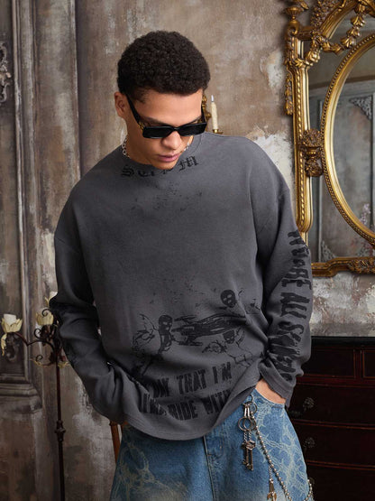 Supermade Waffle-Knit Distressed Gradient Print Long T-Shirt 