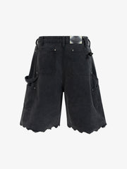 Distressed Cargo Shorts with Chain Detail