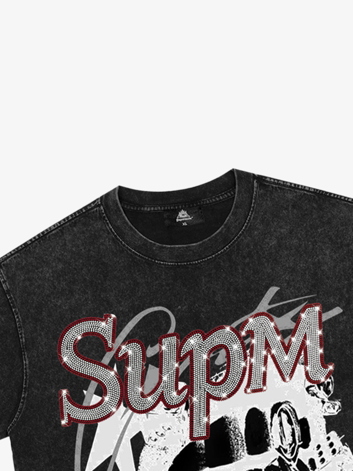Washed Rhinestone Letter Graphic T-Shirt 
