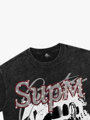 Washed Rhinestone Letter Graphic T-Shirt 