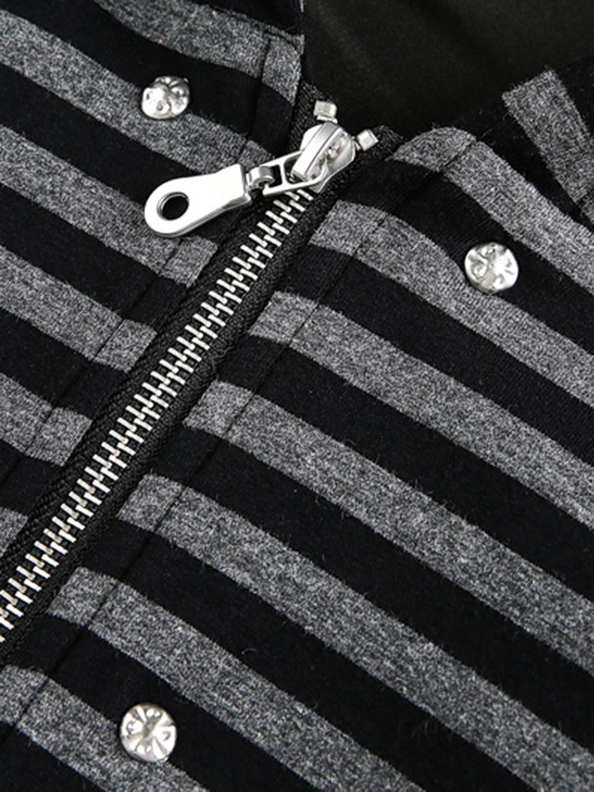 Thesupermade Detachable Fur Collar Striped Hooded Sweatshirt 