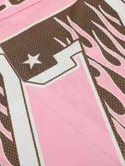 Retro Graphic Flame Number Print Long-Sleeve Jersey T-Shirt 