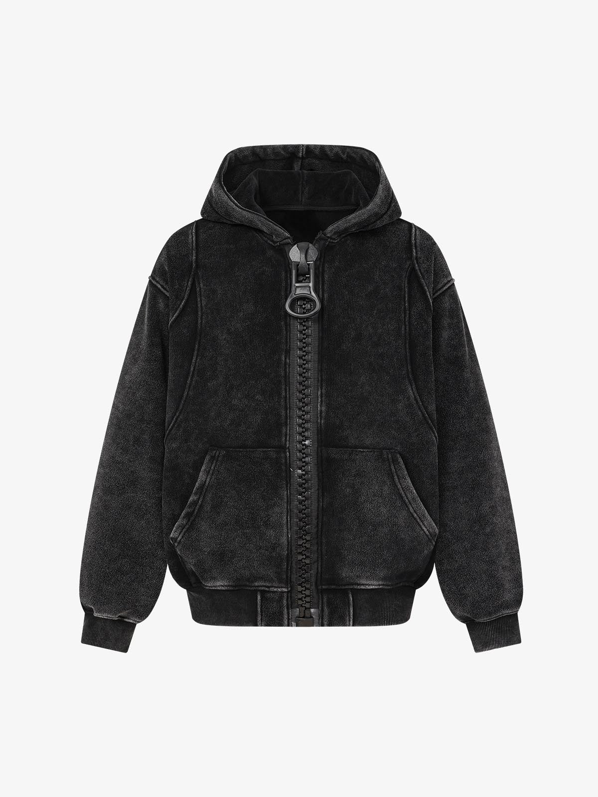 Oversized-Zip Fleece-Lined Hoodie