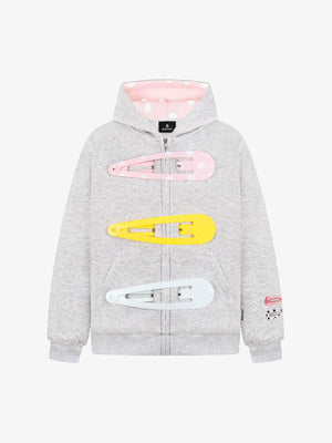 Detachable Hair Clip Decoration Zip Up Hoodie