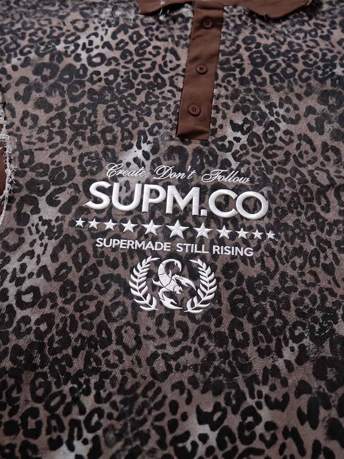 Vintage Leopard Patchwork Distressed Polo Shirt