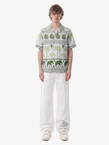 Tropical Elephant Palm Camp Collar Boxy Shirt 