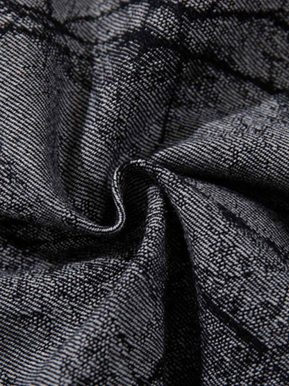 Cotton Blend Wide Leg Pants with Cracked Print and Black Panel Details 