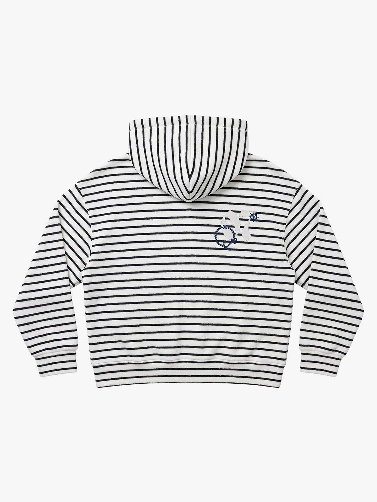 Anchor Appliqué Striped Terry Zip Hoodie