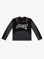 Cross Racing Embroidered Mesh Paneled Cropped Top