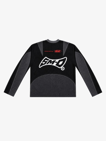 Cross Racing Embroidered Mesh Paneled Cropped Top