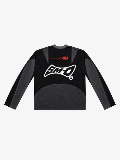 Cross Racing Embroidered Mesh Paneled Cropped Top