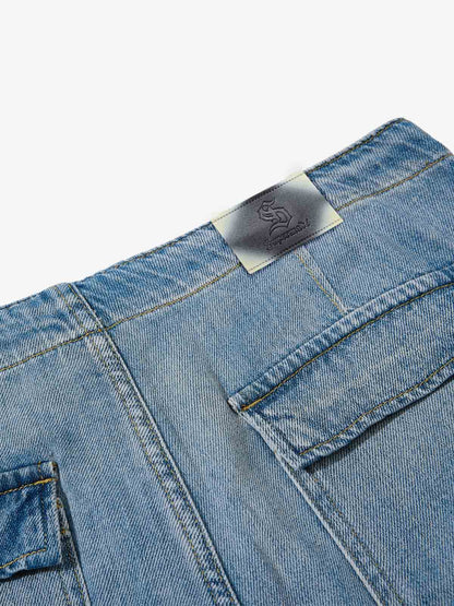 Distressed Denim Shorts with Embroidered Graphic – Drawstring Waist Cotton Fit