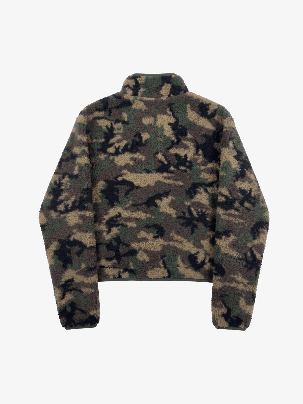 Letter Embroidered Camo Fleece Pullover Jacket