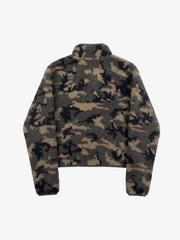 Letter Embroidered Camo Fleece Pullover Jacket