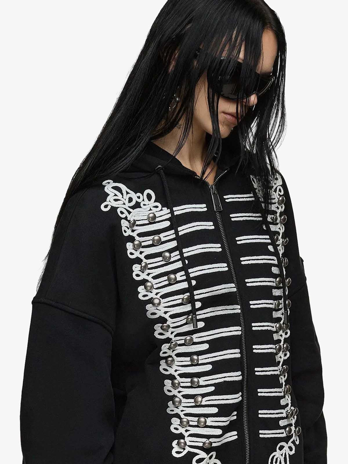 Embroidered Double-Breasted Graphic Hoodie