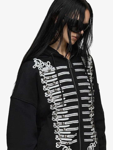 Embroidered Double-Breasted Graphic Hoodie