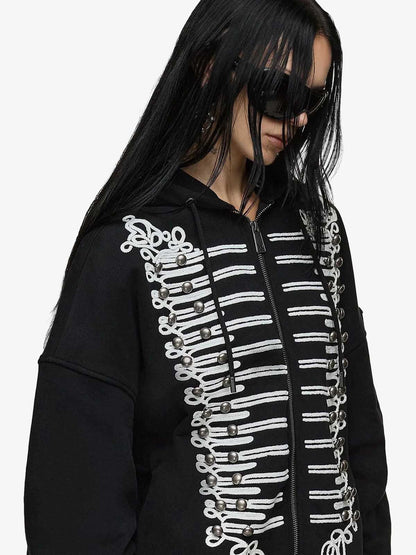 Embroidered Double-Breasted Graphic Hoodie