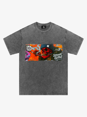 Thesupermade Distressed Blood Red Skull Graffiti T-shirt 