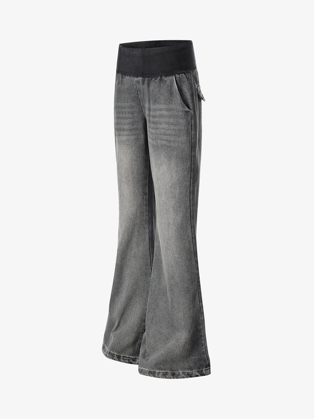Ribbed Folded Waist Bootcut Jeans